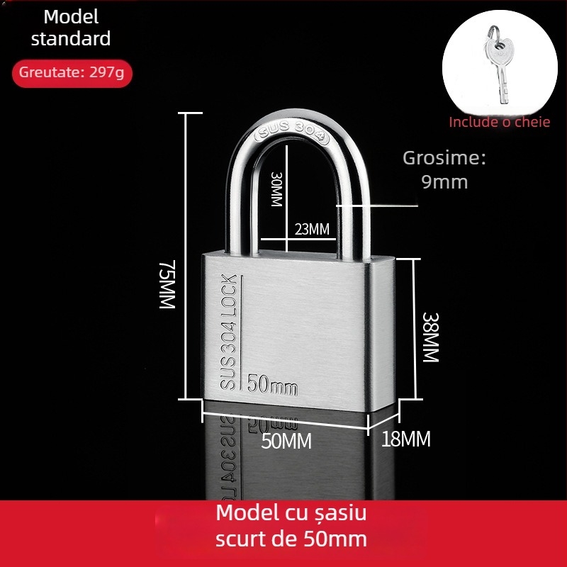 Lacăt din oțel inoxidabil 304 – exterior, rezistent la apă și coroziune, anti-furt pentru uși de depozit și locuințe