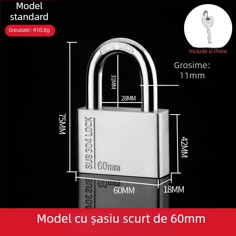 Lacăt din oțel inoxidabil 304 – exterior, rezistent la apă și coroziune, anti-furt pentru uși de depozit și locuințe