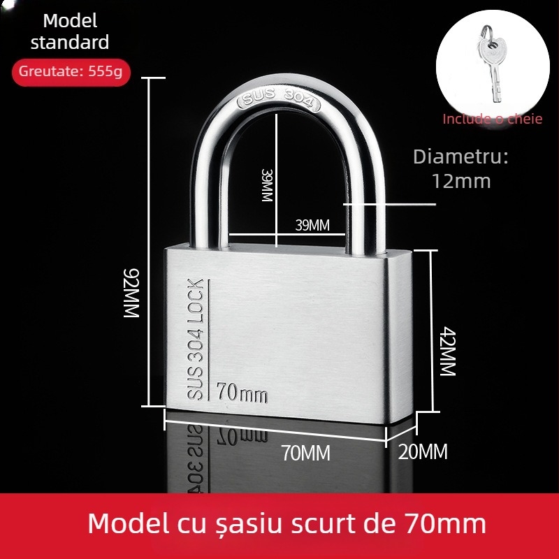 Lacăt din oțel inoxidabil 304 – exterior, rezistent la apă și coroziune, anti-furt pentru uși de depozit și locuințe