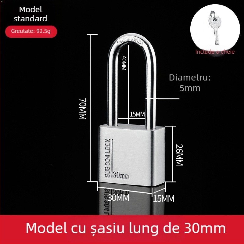 Lacăt din oțel inoxidabil 304 – exterior, rezistent la apă și coroziune, anti-furt pentru uși de depozit și locuințe