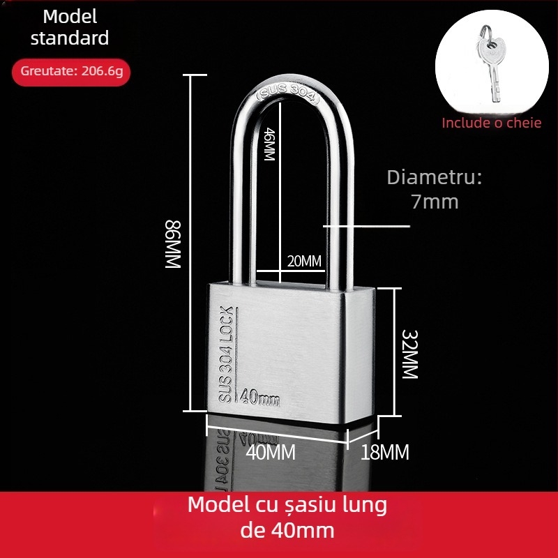 Lacăt din oțel inoxidabil 304 – exterior, rezistent la apă și coroziune, anti-furt pentru uși de depozit și locuințe