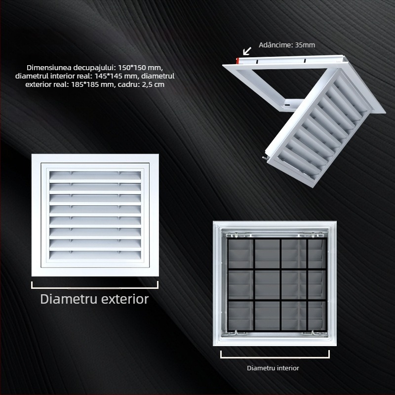 Grilă de ventilație din aliaj de aluminiu, cu capac decorativ, pentru evacuarea aerului condiționat, pe perete exterior și plafon, grilă rezistentă la ploaie