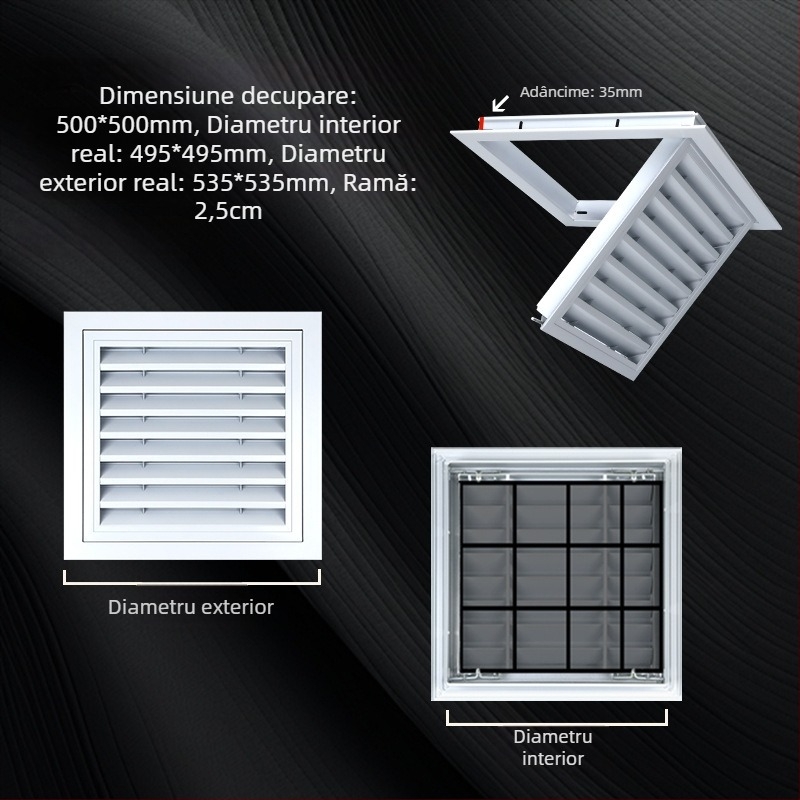 Grilă de ventilație din aliaj de aluminiu, cu capac decorativ, pentru evacuarea aerului condiționat, pe perete exterior și plafon, grilă rezistentă la ploaie