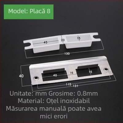 Set de încuietoare pentru ușă din lemn: corpul încuierii, plăcuța ghidaj a ramei, plăcuța de blocare, bandă marginală