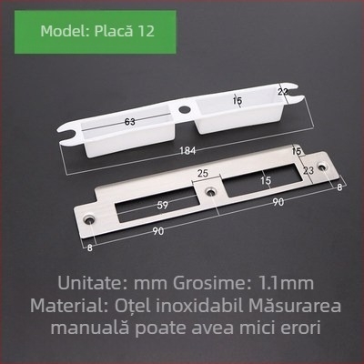 Set de încuietoare pentru ușă din lemn: corpul încuierii, plăcuța ghidaj a ramei, plăcuța de blocare, bandă marginală