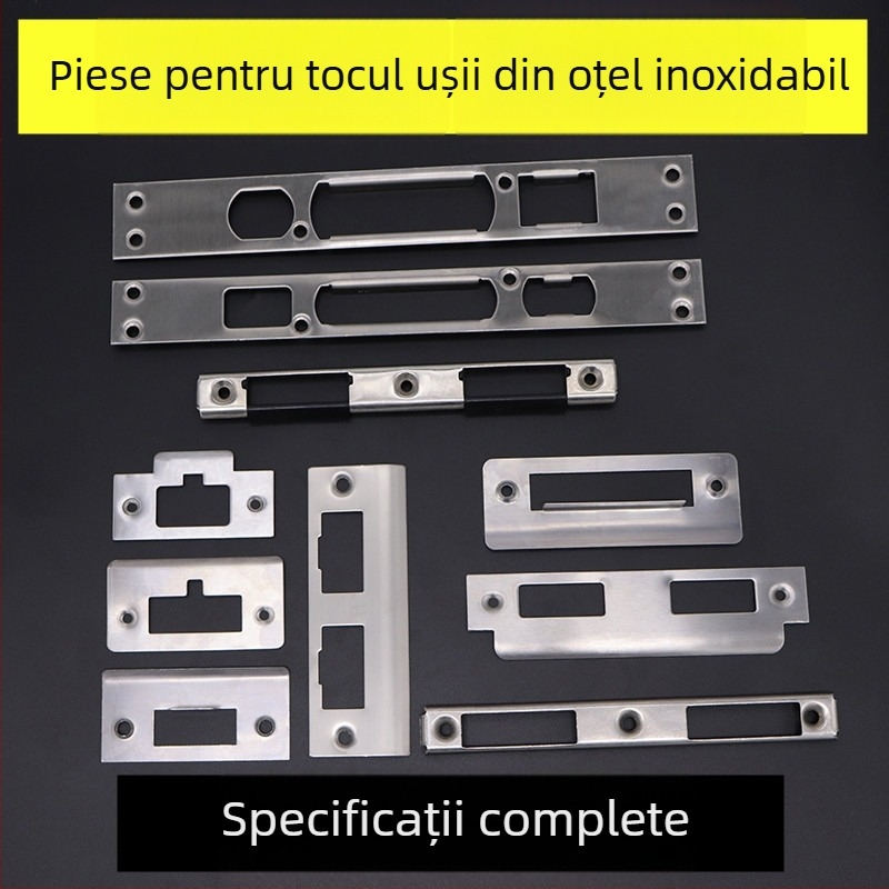Set de încuietoare pentru ușă din lemn: corpul încuierii, plăcuța ghidaj a ramei, plăcuța de blocare, bandă marginală
