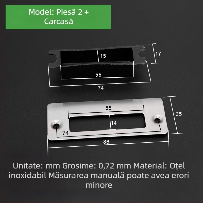 Set de încuietoare pentru ușă din lemn: corpul încuierii, plăcuța ghidaj a ramei, plăcuța de blocare, bandă marginală