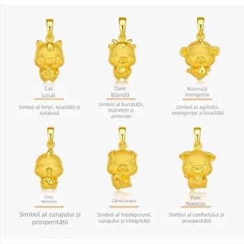 Colier unisex cu pandantivele celor douăsprezece zodii, din alamă placată cu aur, șnur roșu, pentru adulți și copii