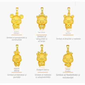 Colier unisex cu pandantivele celor douăsprezece zodii, din alamă placată cu aur, șnur roșu, pentru adulți și copii
