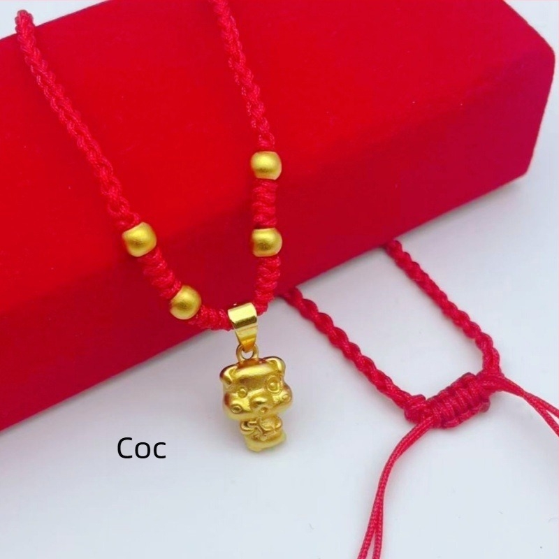Colier unisex cu pandantivele celor douăsprezece zodii, din alamă placată cu aur, șnur roșu, pentru adulți și copii