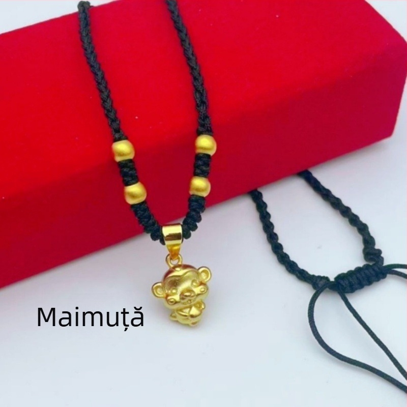 Colier unisex cu pandantivele celor douăsprezece zodii, din alamă placată cu aur, șnur roșu, pentru adulți și copii