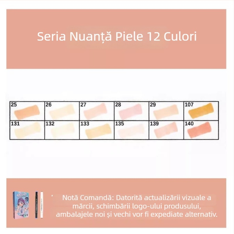 Touch Marker uleios cu capete duble, 12 culori, Markere de acuarelă pe bază de alcool pentru elevi și copii