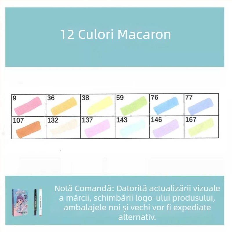 Touch Marker uleios cu capete duble, 12 culori, Markere de acuarelă pe bază de alcool pentru elevi și copii