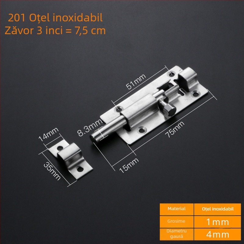 Încuietoare cu bolt din oțel inoxidabil 304 pentru uși din lemn și ferestre, blocare anti-furt, montaj pe suprafață, design clasic întărit