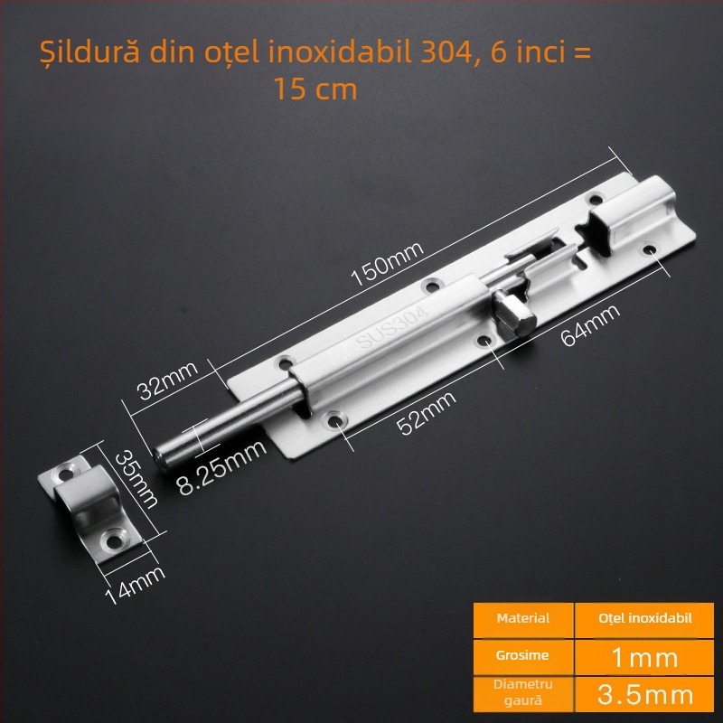 Încuietoare cu bolt din oțel inoxidabil 304 pentru uși din lemn și ferestre, blocare anti-furt, montaj pe suprafață, design clasic întărit