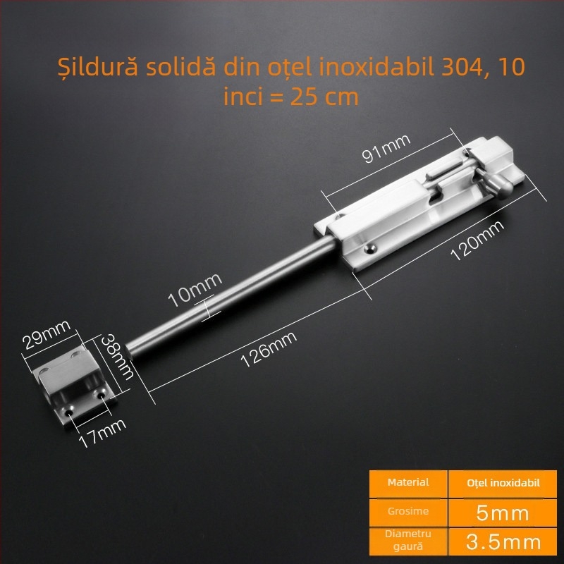 Încuietoare cu bolt din oțel inoxidabil 304 pentru uși din lemn și ferestre, blocare anti-furt, montaj pe suprafață, design clasic întărit