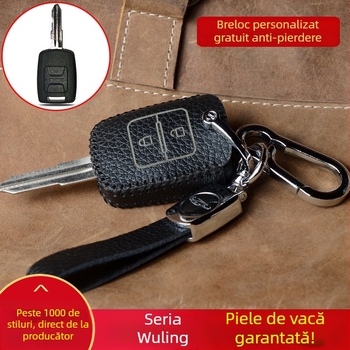 Husă de cheie din piele pentru Wuling Rongguang V și Hongguang V, cheie cu lamă dreaptă, stil etnic