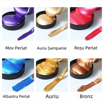 Set de pigmenți metalici perlați cu vopsele acrilice aurii – borcan mare, rezistent la apă