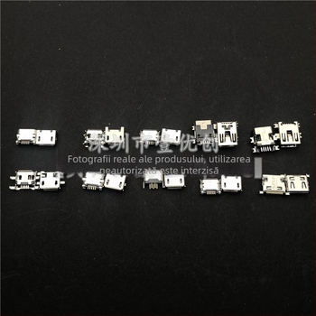 10 modele de conectori Micro USB femelă, 100 bucăți, diverse specificații, pentru încărcare Android, cu cutie