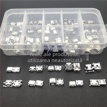 10 modele de conectori Micro USB femelă, 100 bucăți, diverse specificații, pentru încărcare Android, cu cutie