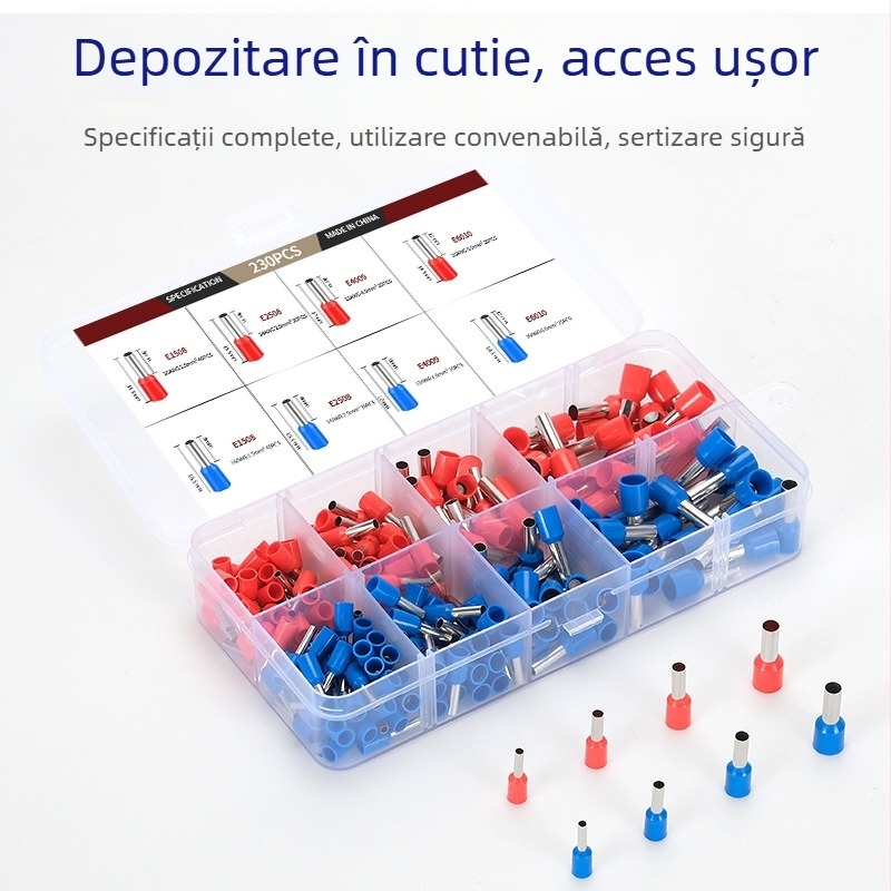 VE Kit de terminale prin presare la rece pentru comutatoare și prize, terminale din cupru de tip tubular, 230 buc., 1,5–6 mm², ambalate într-o cutie