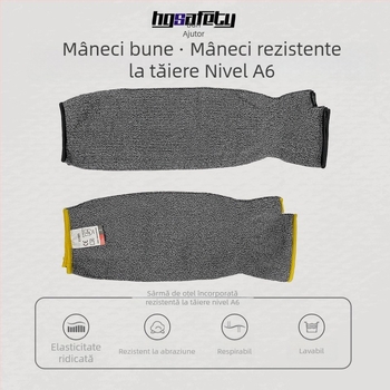 Manșetă extinsă pentru antebraț, cu sârmă de oțel, cinci niveluri de rezistență la tăiere, pentru industria sticlă