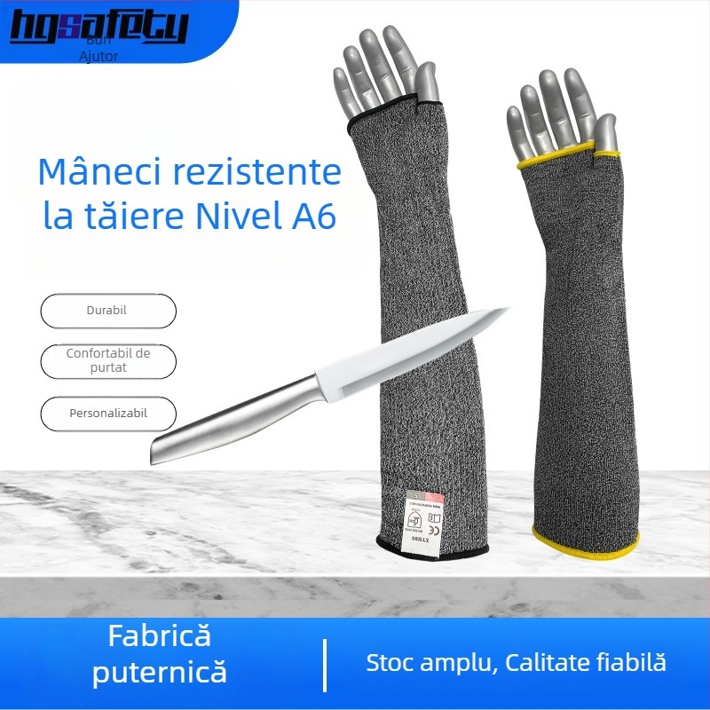 Manșetă extinsă pentru antebraț, cu sârmă de oțel, cinci niveluri de rezistență la tăiere, pentru industria sticlă