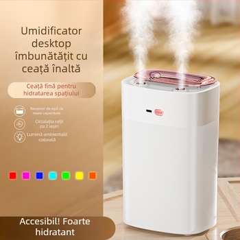 Umidificator ultrasonic pentru uz casnic, cu două duze de ceață și iluminare ambientală colorată