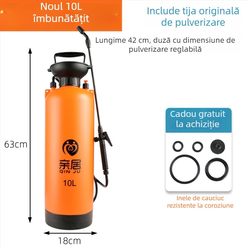 Pulverizator cu aer pentru pomi fructiferi și grădină, aplicarea pesticidelor, dezinfectarea și udarea, pulverizator din plastic de 10 L pentru grădină