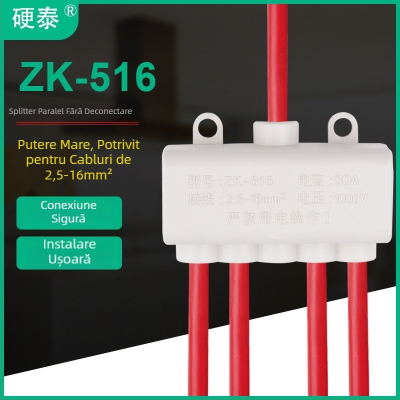 ZK-516 Bloc terminal de înaltă putere, 1 intrare, 4 ieșiri, distribuitor pentru cabluri de 16 mm²