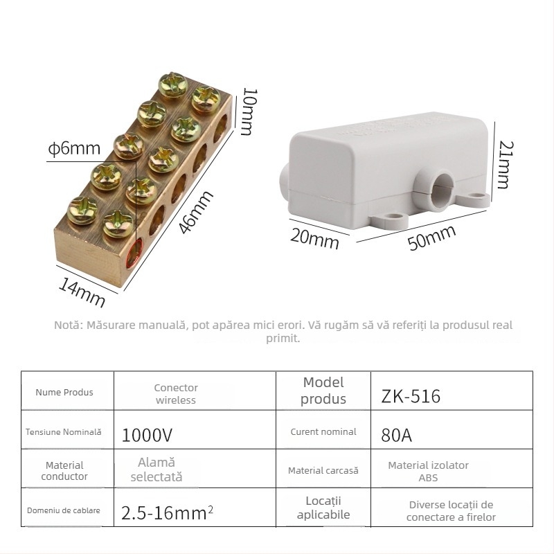 ZK-516 Bloc terminal de înaltă putere, 1 intrare, 4 ieșiri, distribuitor pentru cabluri de 16 mm²