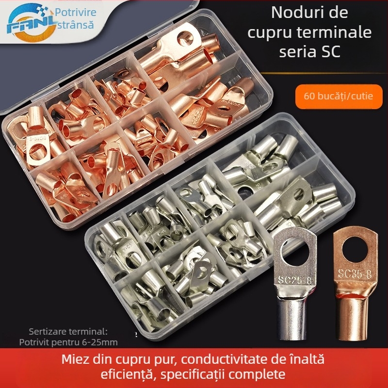 Kit terminale din cupru SC6-25 serie, conectori crimp, auriu, 60 buc