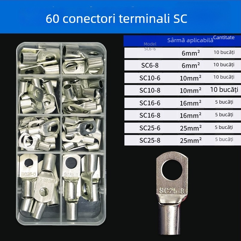 Kit terminale din cupru SC6-25 serie, conectori crimp, auriu, 60 buc