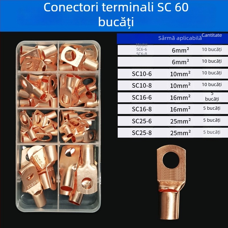 Kit terminale din cupru SC6-25 serie, conectori crimp, auriu, 60 buc
