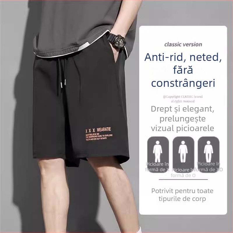 Șorturi Ice Silk pentru bărbați, vară, croială dreaptă, subțiri, uscare rapidă, stil casual de plajă, lungime mijlocie (5/4)
