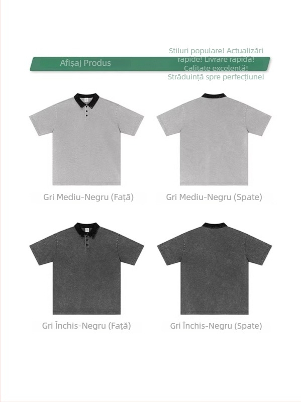 Polo pentru bărbați cu croială lejeră, blocuri de culoare, mâneci scurte, bumbac, stil retro american.