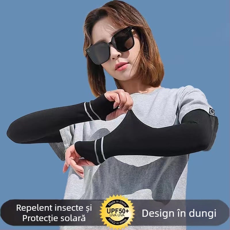 Manșon cu dungi, anti-țânțari, din ice-silk, cu protecție UV – acoperire de vară ușoară pentru femei, potrivită pentru condus