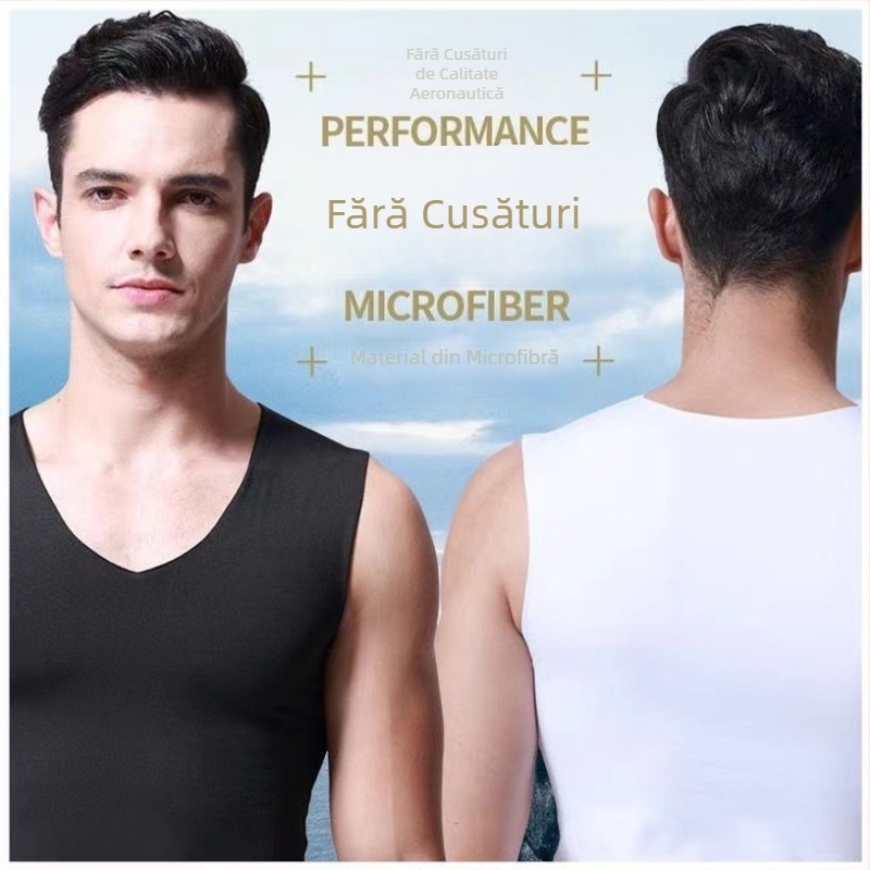 Tricou fără mâneci din Ice Silk, decolteu în V, strat de bază respirabil, lejer pentru vară