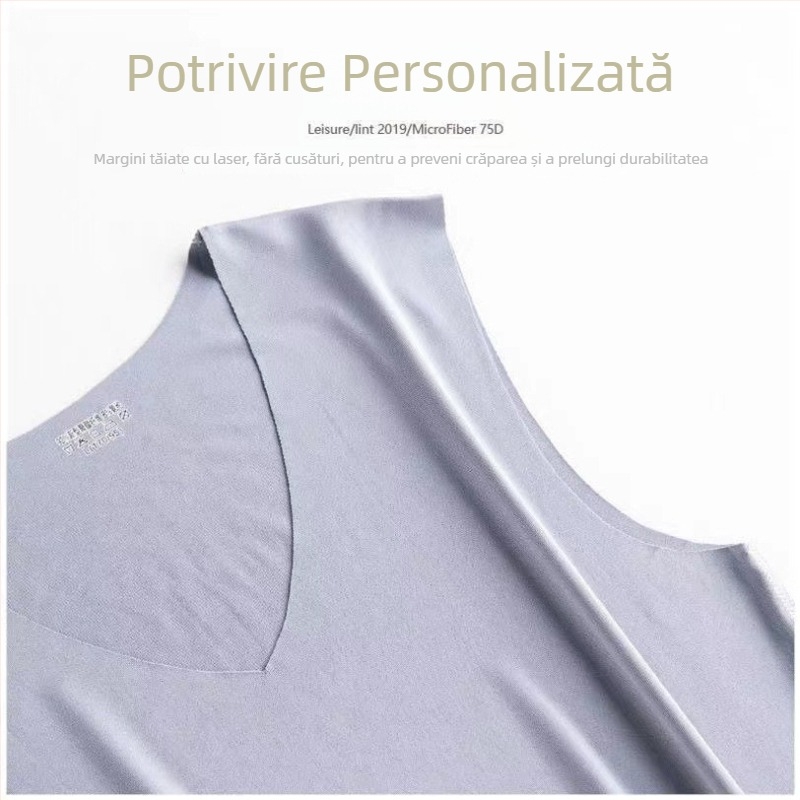 Tricou fără mâneci din Ice Silk, decolteu în V, strat de bază respirabil, lejer pentru vară
