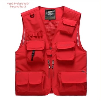 Vesta de lucru pentru exterior, bărbați, cu multe buzunare, uscare rapidă, stil casual