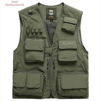 Vesta de lucru pentru exterior, bărbați, cu multe buzunare, uscare rapidă, stil casual