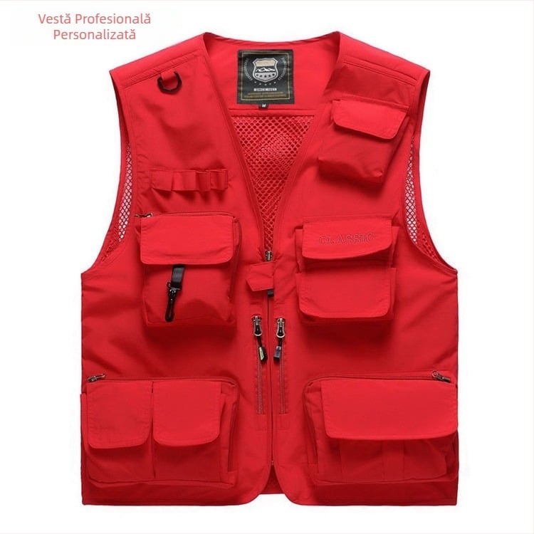 Vesta de lucru pentru exterior, bărbați, cu multe buzunare, uscare rapidă, stil casual