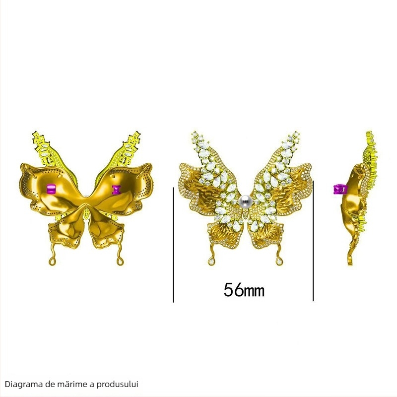 Broșă DIY cu fluture: design dublu, zirconiu colorat micro-incrustat și perlă, accesoriu premium