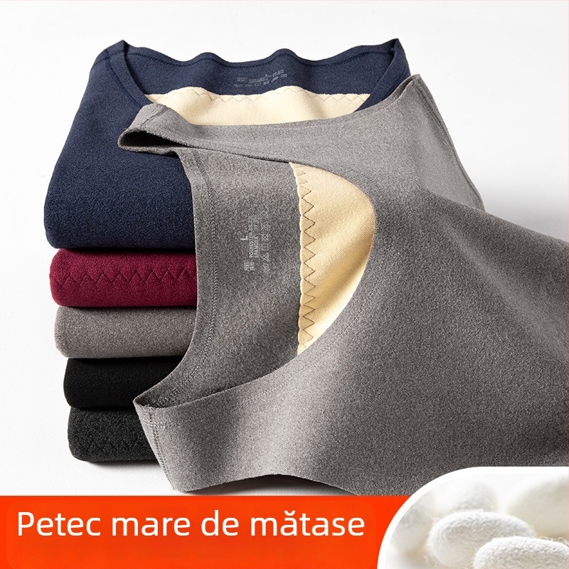Vesta caldă De Rong pentru bărbați, căptușită cu fleece, fără mâneci, strat gros de bază pentru toamnă și iarnă