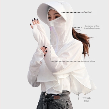 Geacă pentru femei cu protecție UV UPF50+, ușoară și respirabilă pentru vară, material ice silk, croială lejeră
