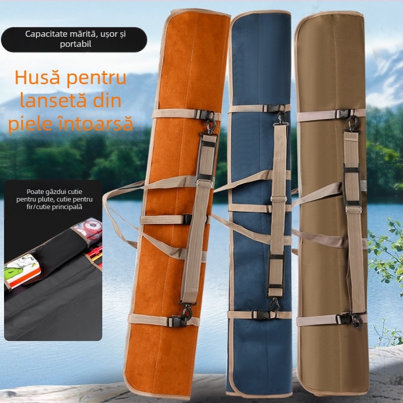 Geantă pentru echipamente de pescuit din piele de cerb velur, cu capacitate mare, portabilă, multifuncțională pentru bețe de pescuit