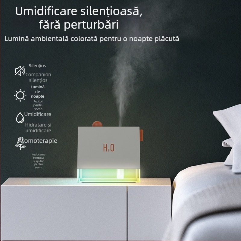Ben Qin Box umidificator de birou pentru aromaterapie, cu pulverizare și lumină ambiental colorată, mic și silențios