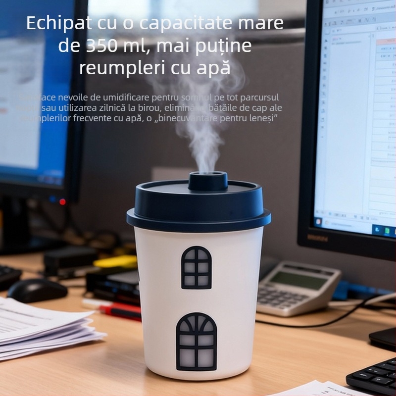 Umidificator portabil, cu capacitate mare, în formă de ceașcă de ceai cu lapte, reîncărcabil, pentru mașină și casă, cu o singură duză de ceață, alimentare USB și din priza auto.