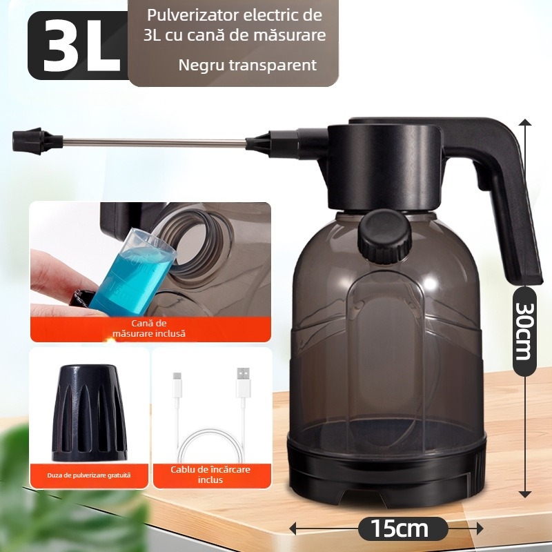 Cană electrică de udare, 3 litri, cu cupă de măsurare, pentru udarea florilor, pulverizare, dezinfectare și curățare