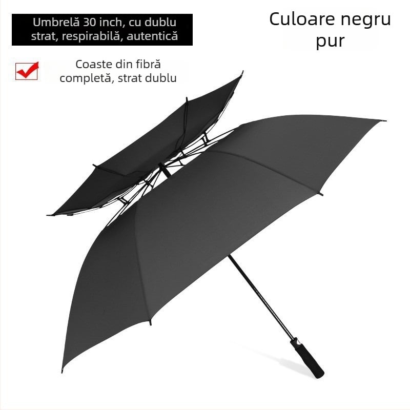 Umbrelă golf de 30 inch, strat dublu respirabil, mâner lung, deschidere automată, rezistență la vânt, imprimare logo disponibilă